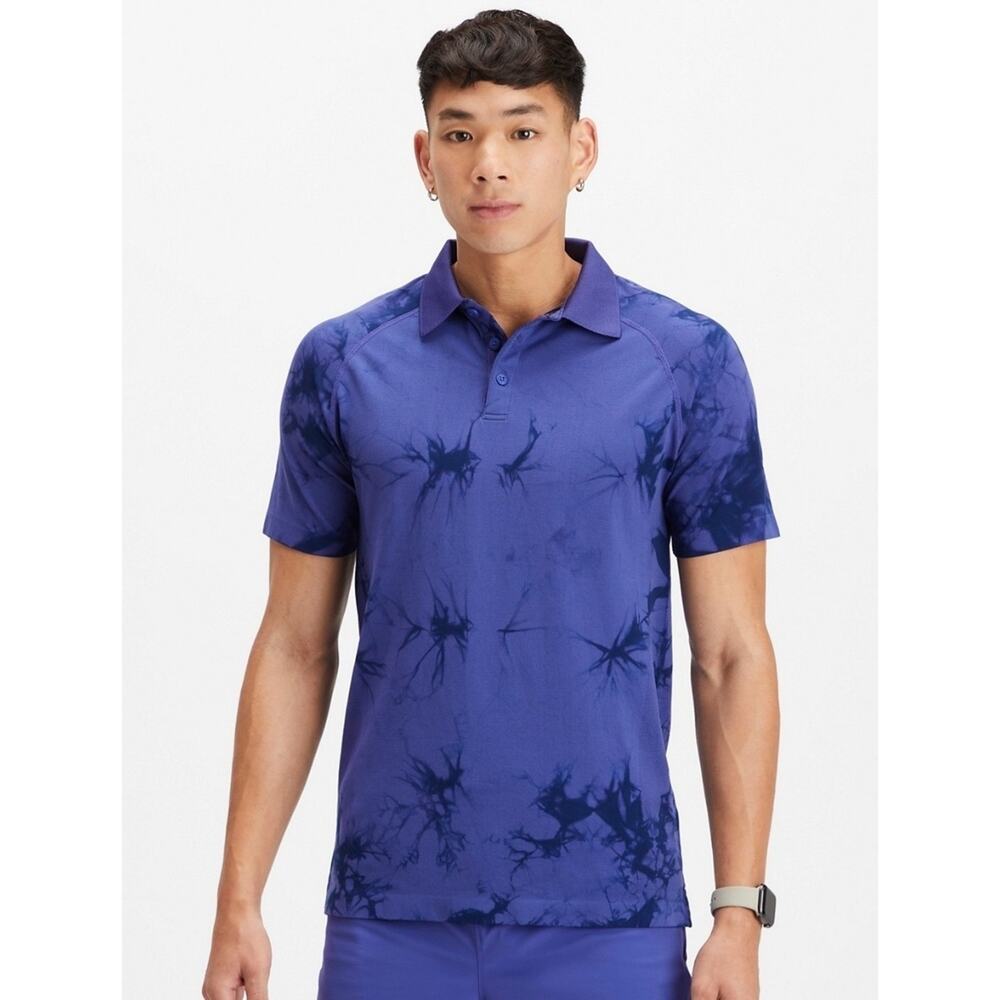 Fabletics Men's The Training Day Polo Shirt, size XXL, Blue Indigo Dye